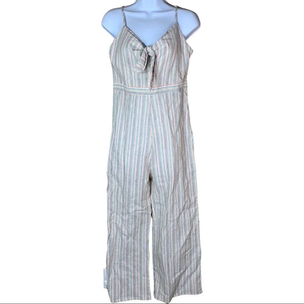 Olivaceous linen blend jumpsuit